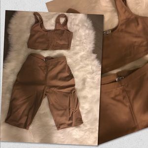 Tan Crop top and hot pants set